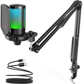 FIFINE USB condenser microphone with arm and mute button